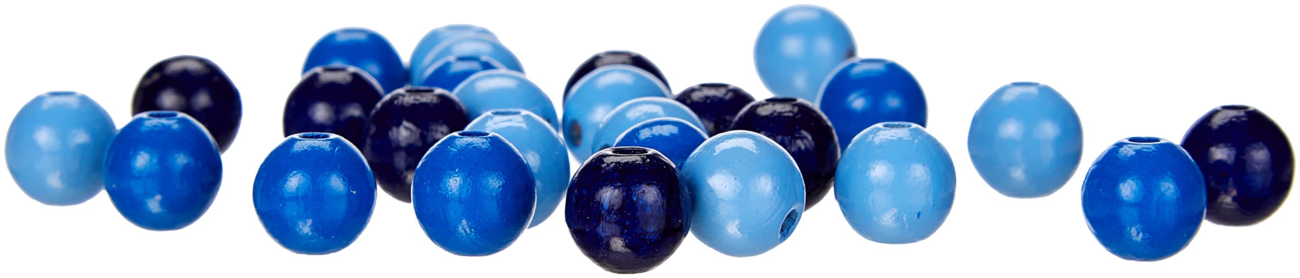 Assortiment 82 Perles En Bois Bleues - Diamètre 8 Mm, Finition Brillante, Pour Bijoux Et Créations DIY (FSC 100%)