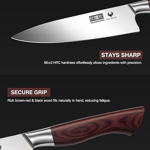 Miniatura 4 de HOSHANHO Juego de cuchillos de cocina de 3 piezas, cuchillos de chef ultra afilados, Santoku/Pelar, cuchillos profesionales de acero de alto carbono