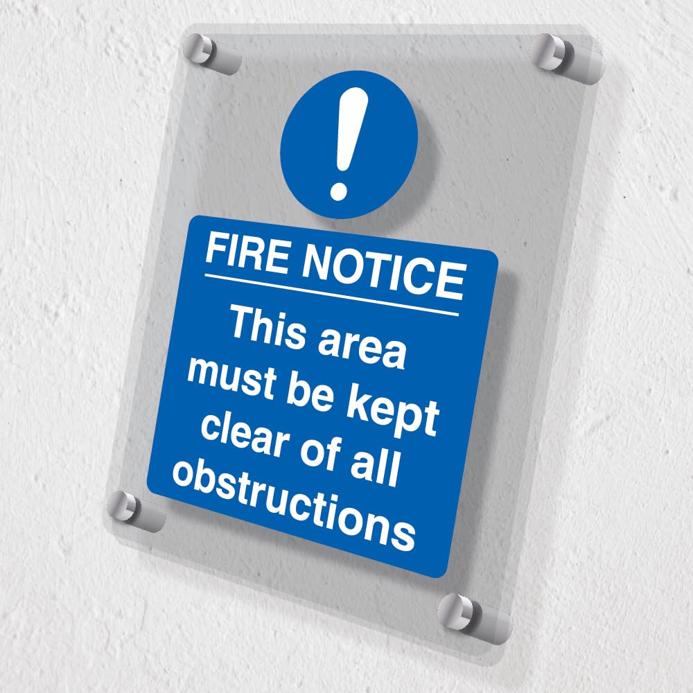 V Safety Fire Notice This Area Must Be Clear - 150 x 200 mm - Acrylic Perspex Cast Clear Safety Sign, Green - Image 2