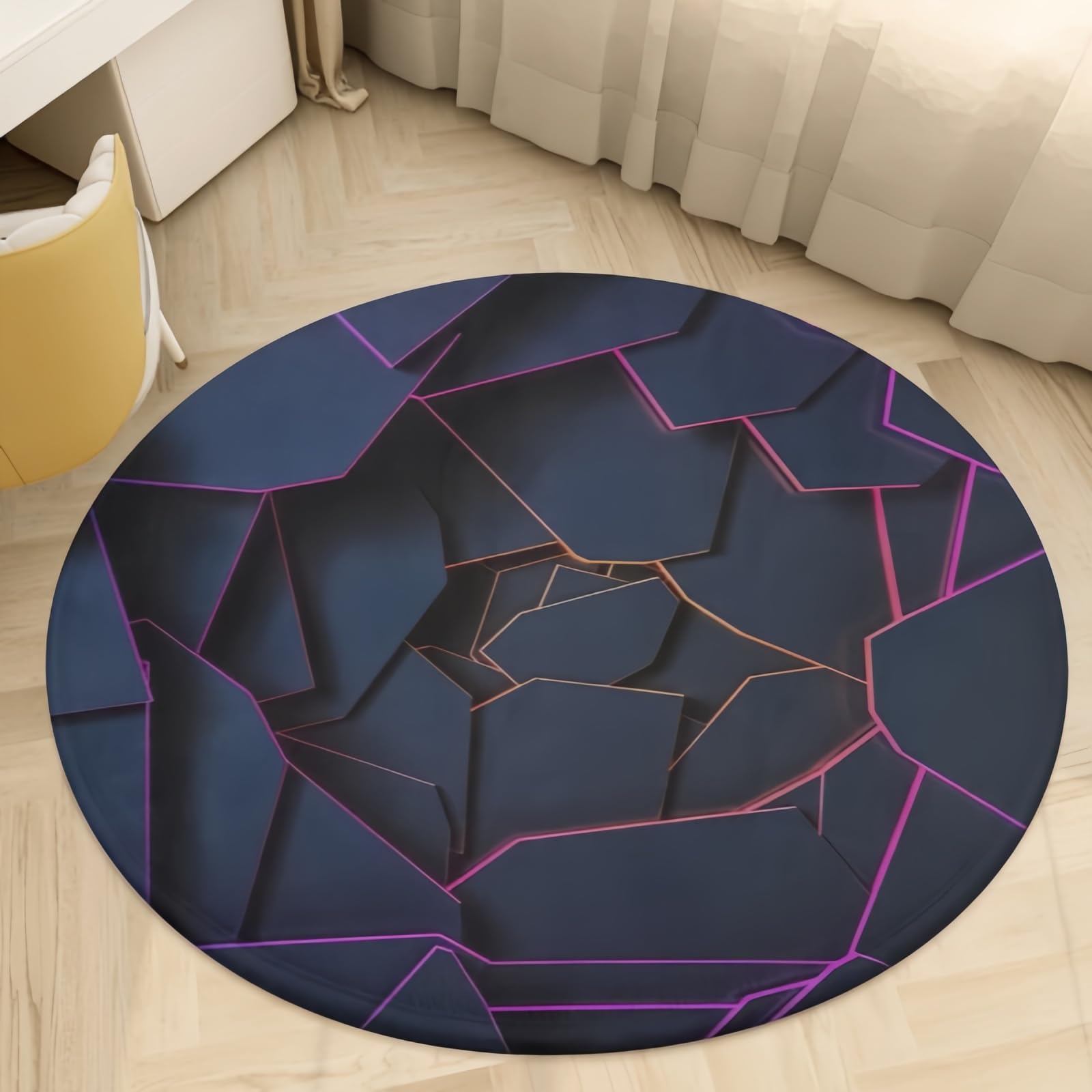 Geometryczny okrągły dywan 3D, abstrakcyjny, 160 cm, dla chłopców, nastolatków, flanelowy, antypoślizgowy, dla graczy, okrągły dywan, miękka mata do pokoju dziecięcego, Multi 3