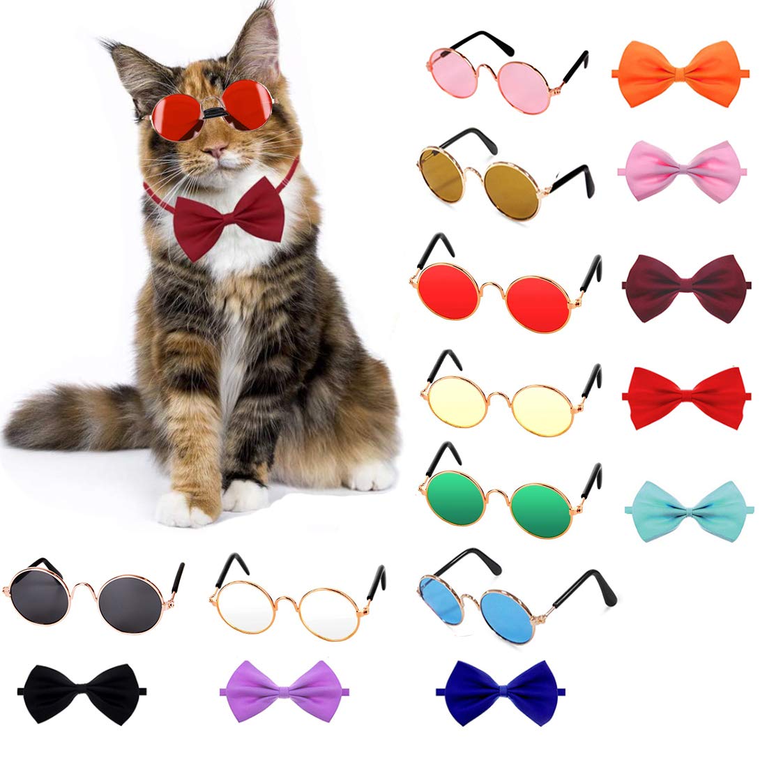 Yuecoofei 8 Pet Sungl and 8 Pet Bow Tie Collars, Used as Photo Props for Pet Role-Playing Toys