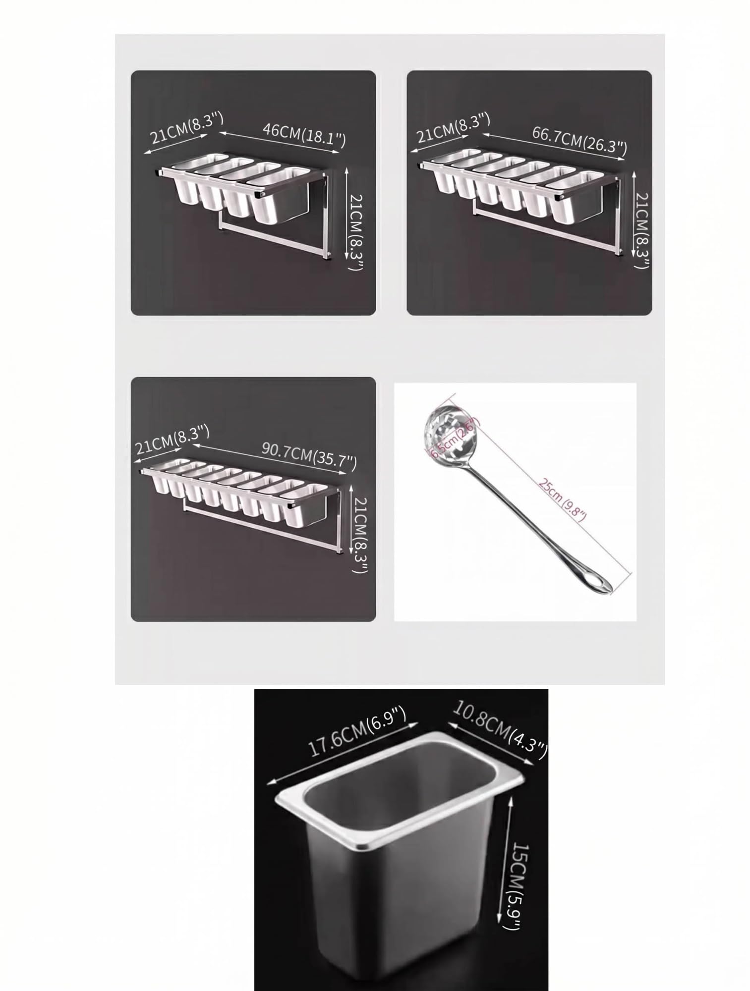 Pizza Topping Station - Organizer da parete per condimenti in acciaio inox, con 4 scomparti profondi, per ristorante, buffet, catering, design salvaspazio