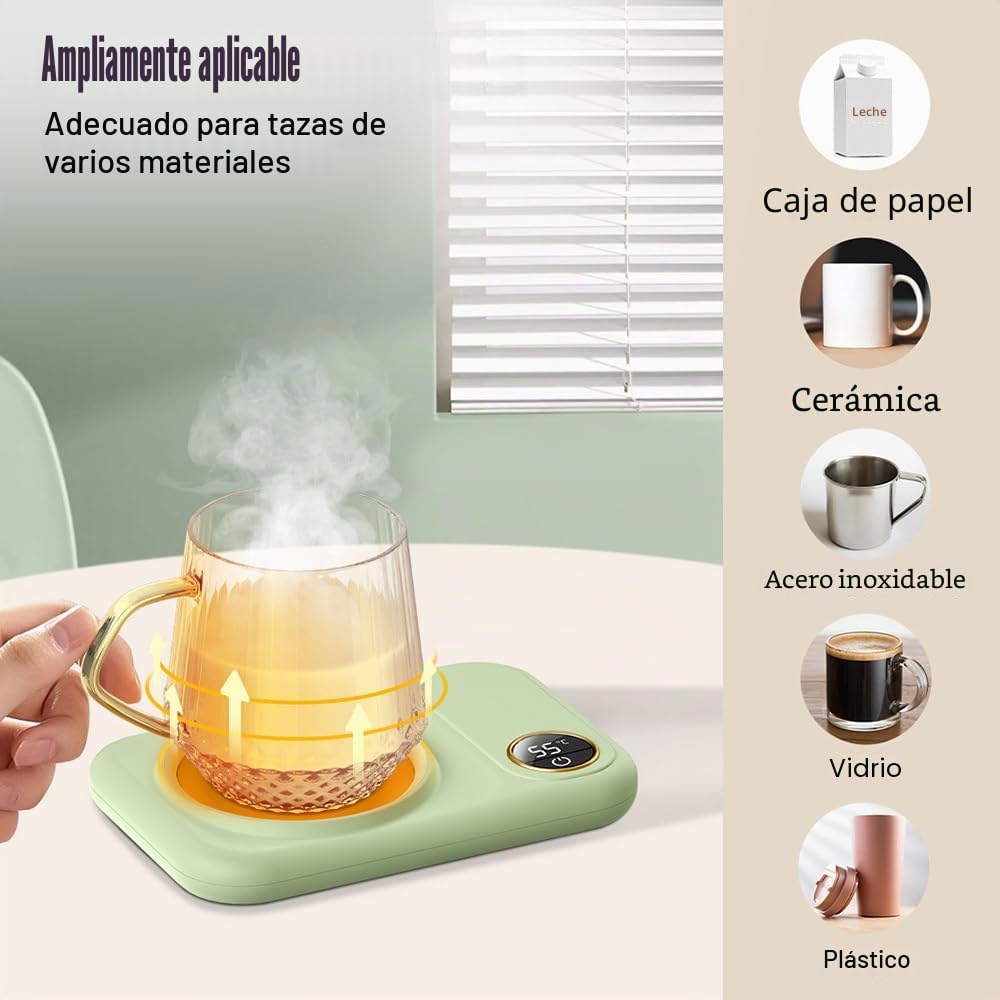 Calentador de Bebidas Eléctrico, 3 Ajustes de Temperatura Taza Calefacción de Bebidas USB Posavasos con Apagado Automático para Calefacción Café Leche Té