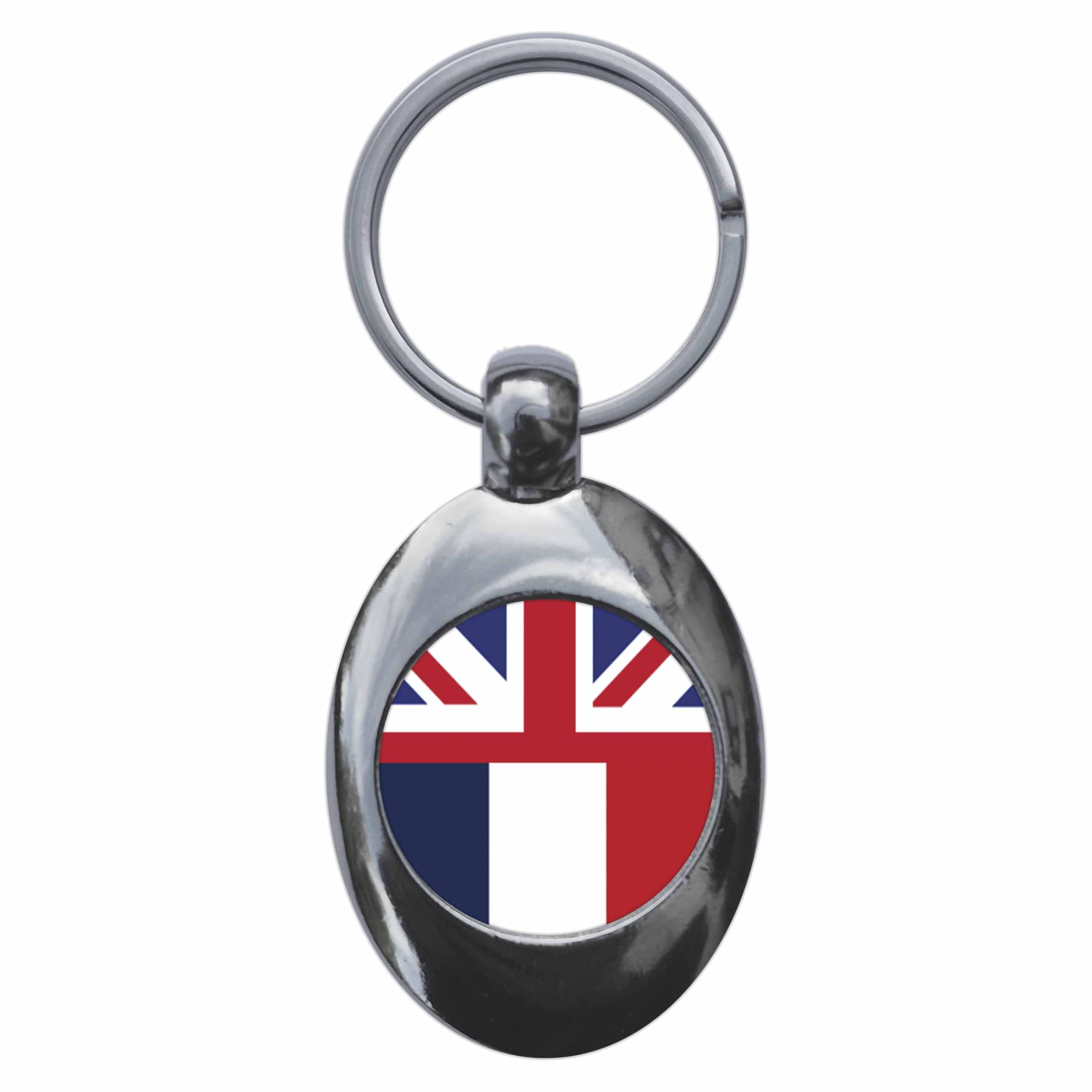 Ozorath United Kingdom France Split Flag Keyring Keychain Key Ring Chain With Trolley Coin