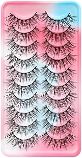 False Eyelashes Natural Look, Short Lashes Strip Cross Thin Band,8-10MM Handmade Lightweight Wispy Reusable Fake Eyelashes for Daily