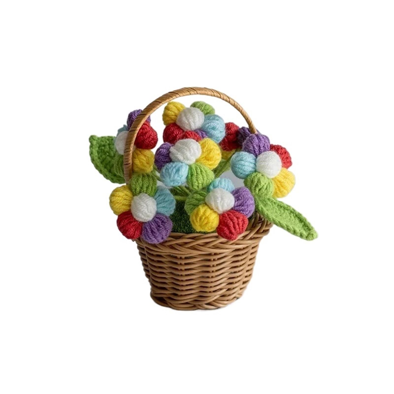 ZHSOAO Crochet Flower Cute Finished Woven Sunflowers Potted Hand-knitted Table Home Decor for Weddings Birthdays(Color5)