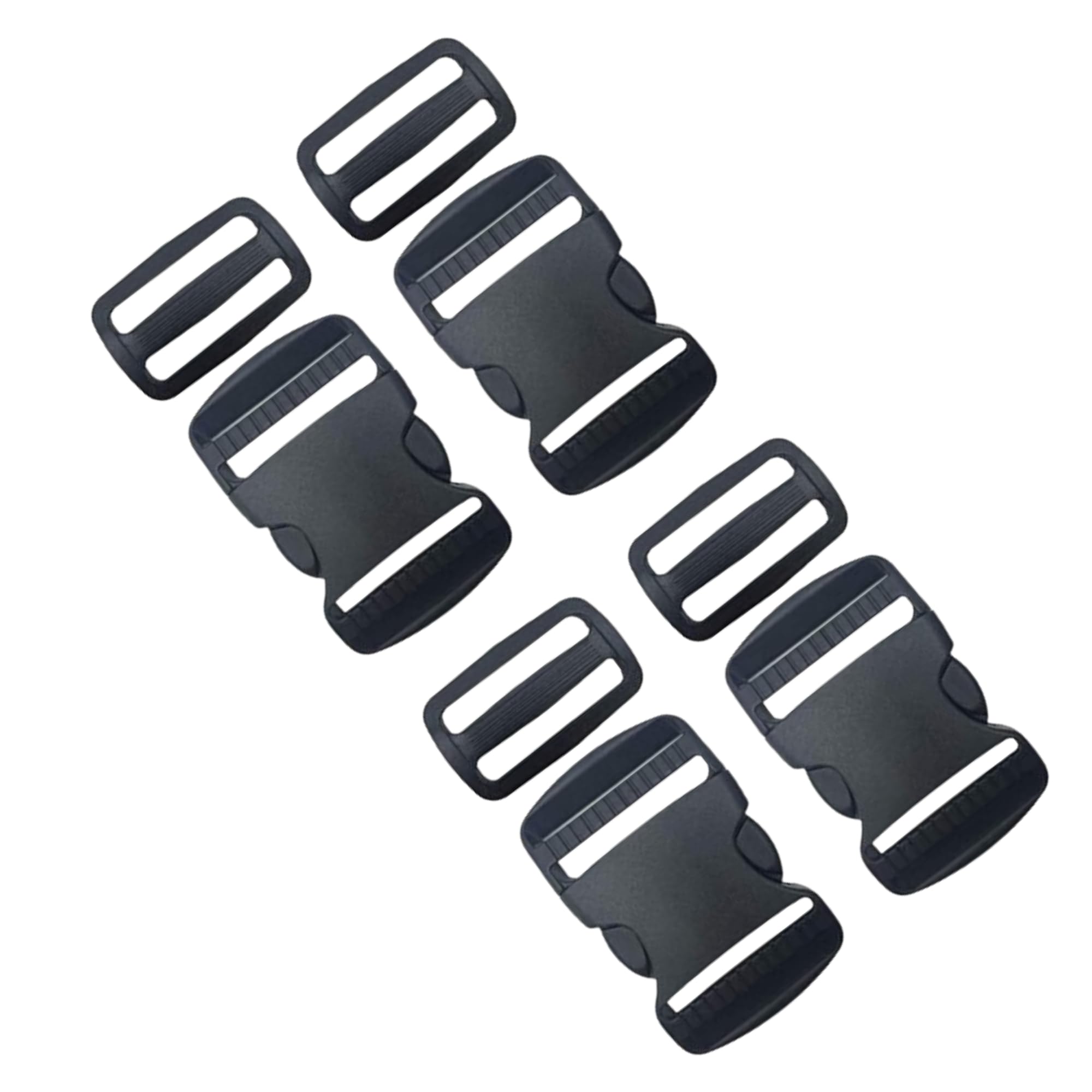 4 Sat 1 inch Adjustable Plastic Buckle Contoured Side Quick Release and Tri-Glide Slides for Luggage Straps Pet Collar Backpack Repairing (Black, Fit for 1”/25mm Webbing Straps)