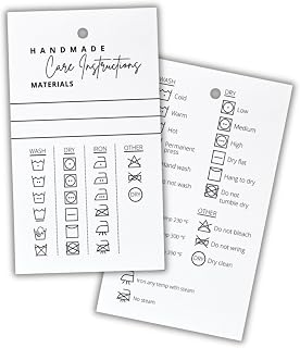 Lashicorn Handmade Material Care Instruction Cards | 30 Pack | 2 x 3.5 inches Tags | Handmade Care Cards | Material Care Instructions for Homemade Materials | White and Black Design