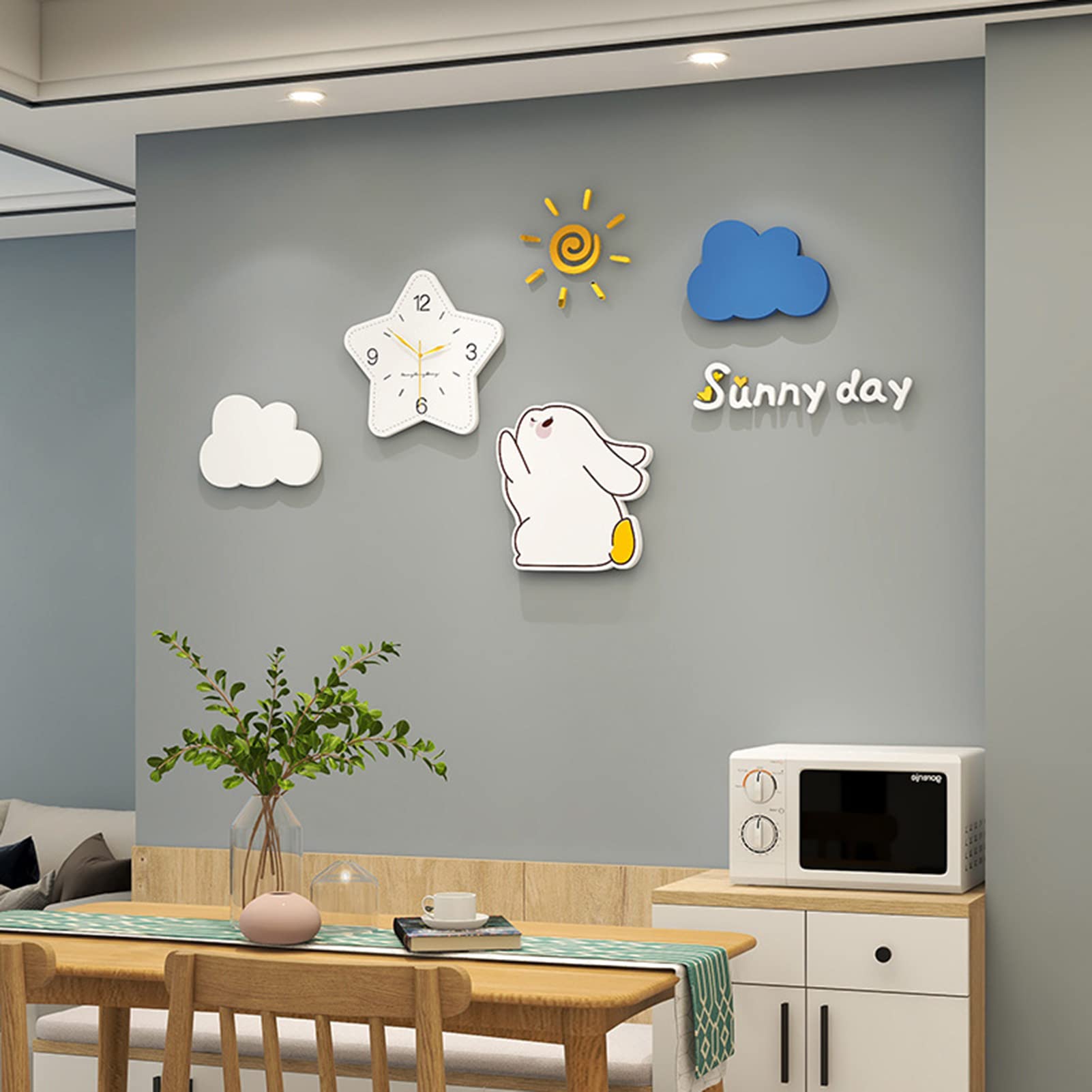 Zegar ścienny dla dzieci, uroczy zestaw zegarów ściennych z naklejką ścienną, nowoczesny, cichy, nietykający, DIY, zegar ścienny w kształcie gwiazd, do sypialni, na baterie