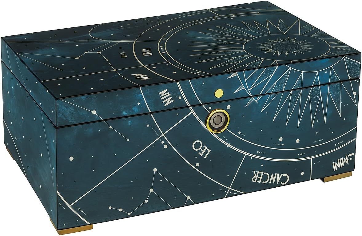 Wynn Premium Cedar Cigar Humidor, 300 Pcs Capacity, Fingerprint Lock, 3-Layer Storage, Built-in Hygrometer, Galactic Sky Pattern