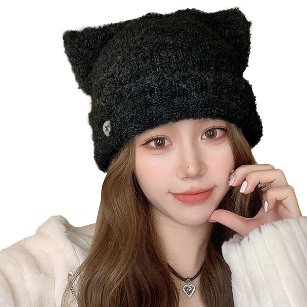 Amazon | [Yicdfur] ニット帽 レディース 猫耳ニット帽 キャップ