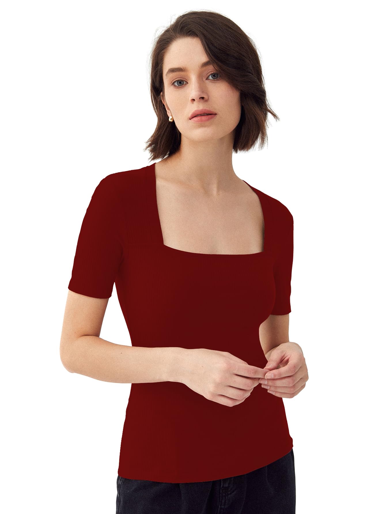 Sugathari Haut en tricot à col carré pour femmes et filles (Top 106)