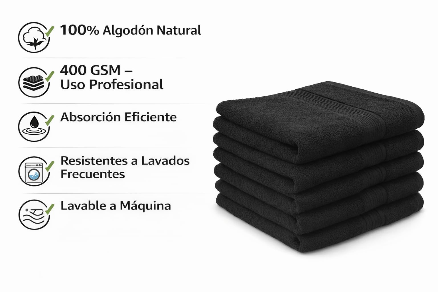 Toallas Peluquería Negras 50x90 cm – Pack de 4 – 100% Algodón 400 gsm – Alta Absorción – Uso Profesional Barbería y Salón de Belleza