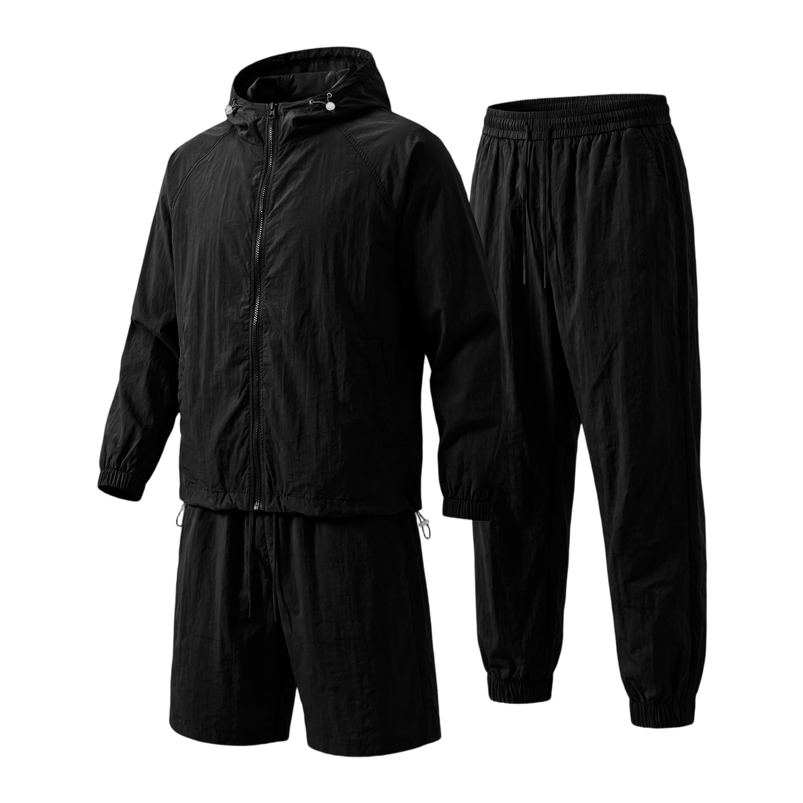 Tuta Uomo Set Da Tre Pezzi Estiva Adulto Abbigliamento Da Uomo Running Abbigliamento Sportive Con Cappuccio Ginnastica Leggeri Girocollo Vestiti Joggers Costume Completo Estivo Maniche Lunghe Tute