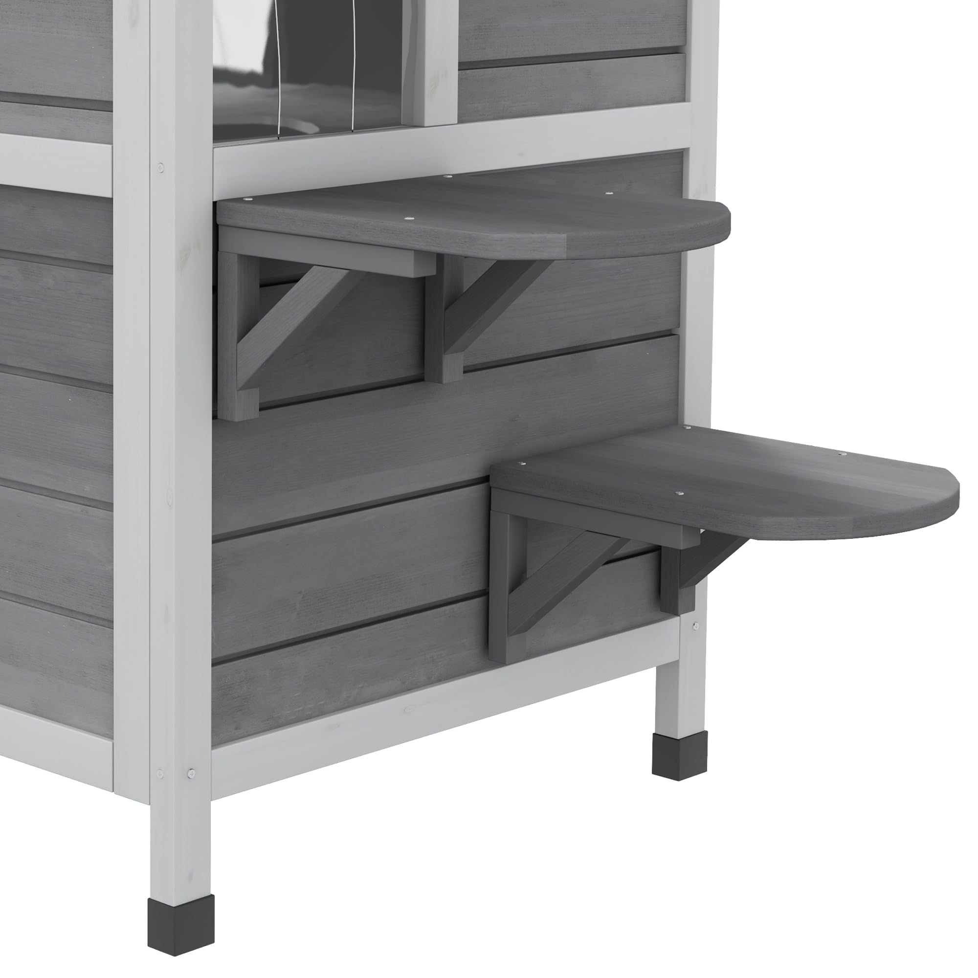Casa para Gatos PawHut con tejado de Asfalto, caseta Exterior para Gatos con escaleras, Chalet para Gatos de 2 Plantas, Impermeable, jardín, Madera de Abeto, Gris, 78 x 55,5 x 91 cm | Impermeable, caseta para gatos con techo de asfalto, tapa plegable, esc