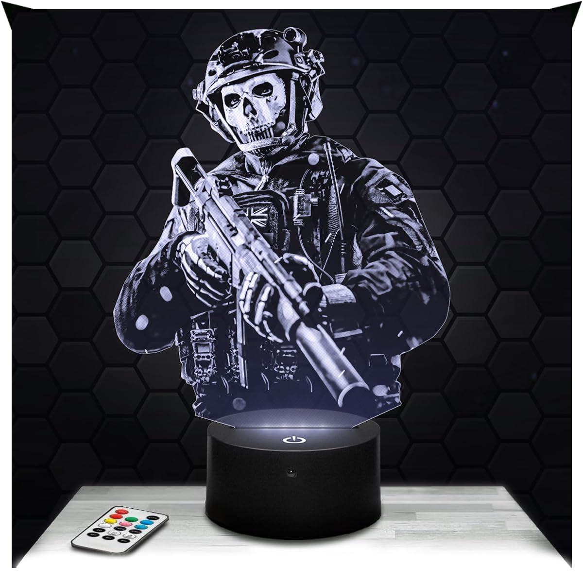 Lampephoto.fr - 3D Lamp Cod Mw2 Simon Ghost Riley, Decoration Room Boy Gaming Gamer Video Gamer, Original Gift Idea for Night and Office, Touch Night Light, 3D LED Illusion TOP