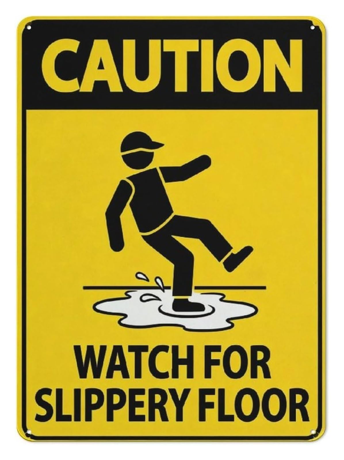 IDGTTLDF Yellow Caution Slippery Floor Metal Sign Industrial Warning Wall Decor For Kitchen Bathroom Workshop Garage 8 X 12 inch