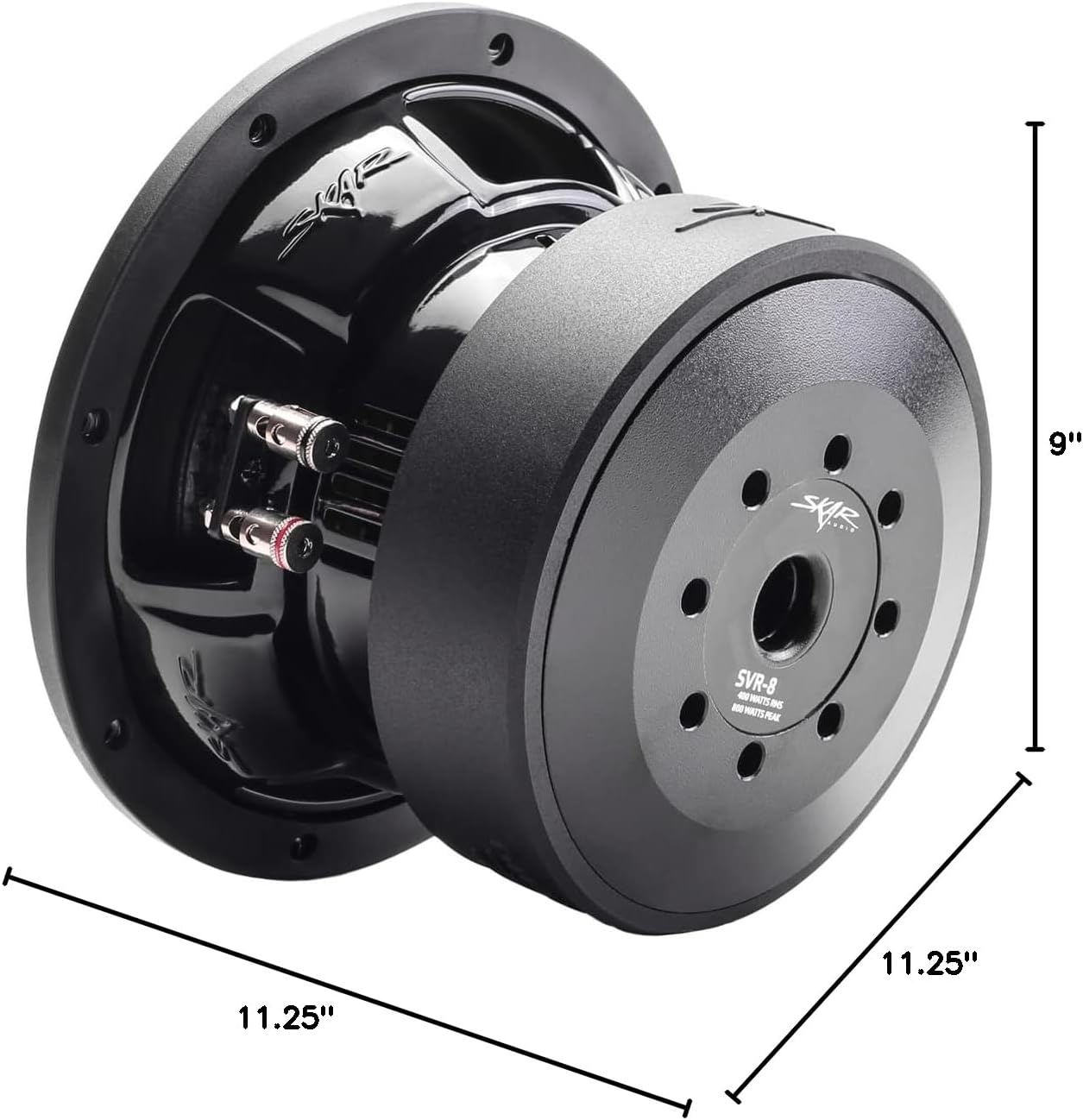 Skar Audio SVR-8 D4 8-inch Dual 4 Ohm Car Subwoofer with dimensions