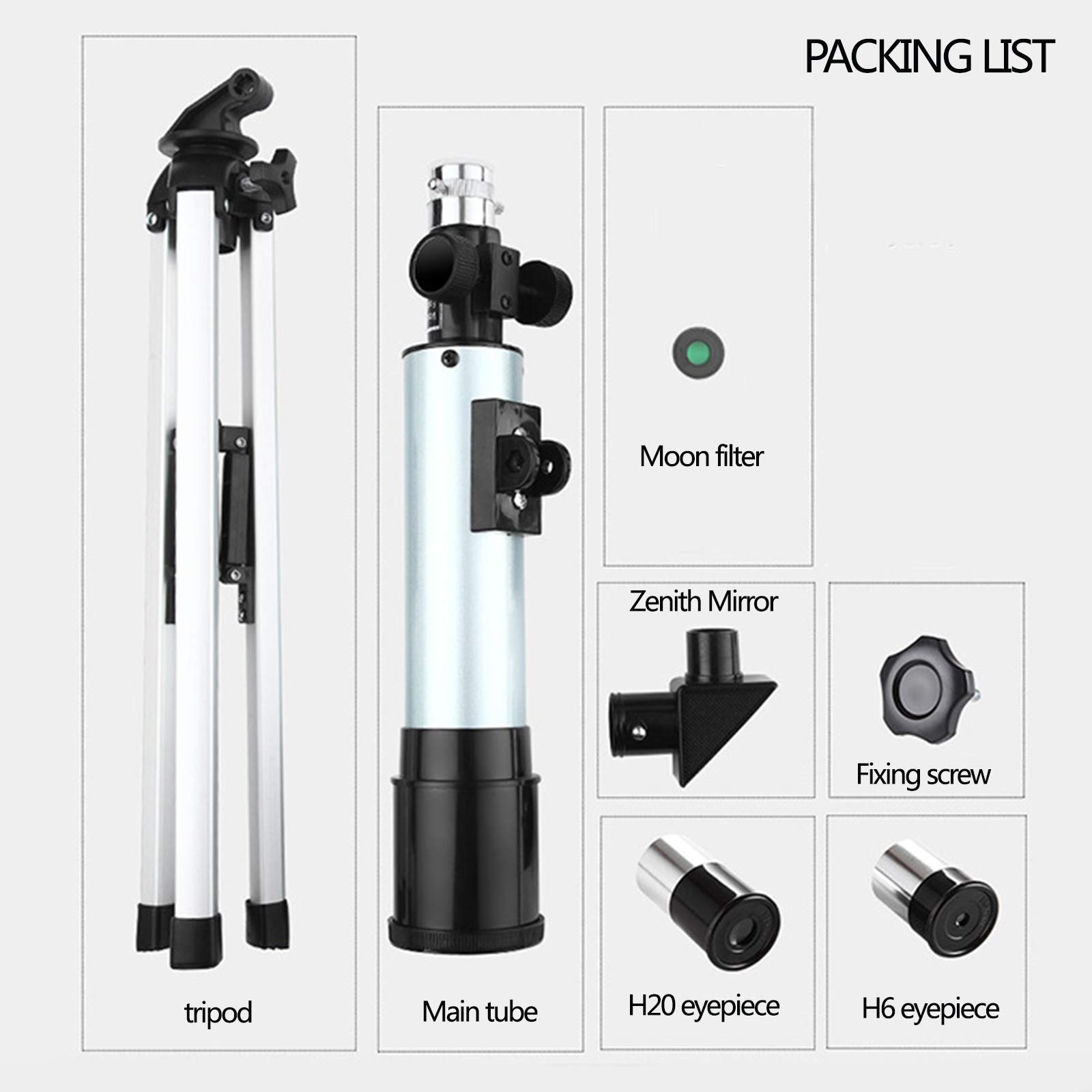 Telescopio astronómico para niños, telescopios refractores ópticos de Tubo de 360 ​​x 50 mm para niños Principiantes, telescopio monocular para Exteriores + trípode de Aluminio + Filtro Lunar