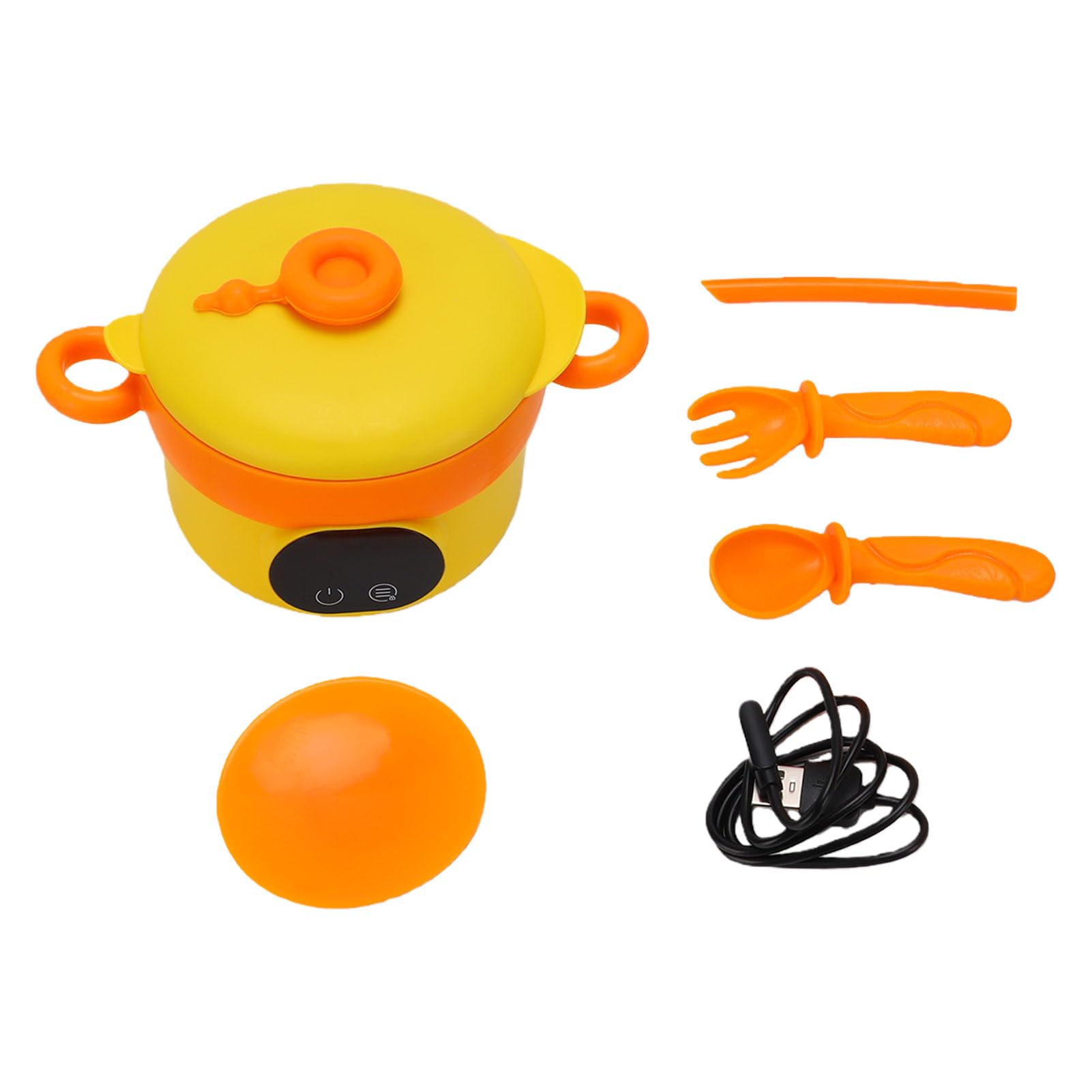 Calentador de Alimentos Eléctrico, Cuenco Portátil Inalámbrico de Acero Inoxidable, 470ML, Recargable, Aislado para Comida de bebé (Naranja)