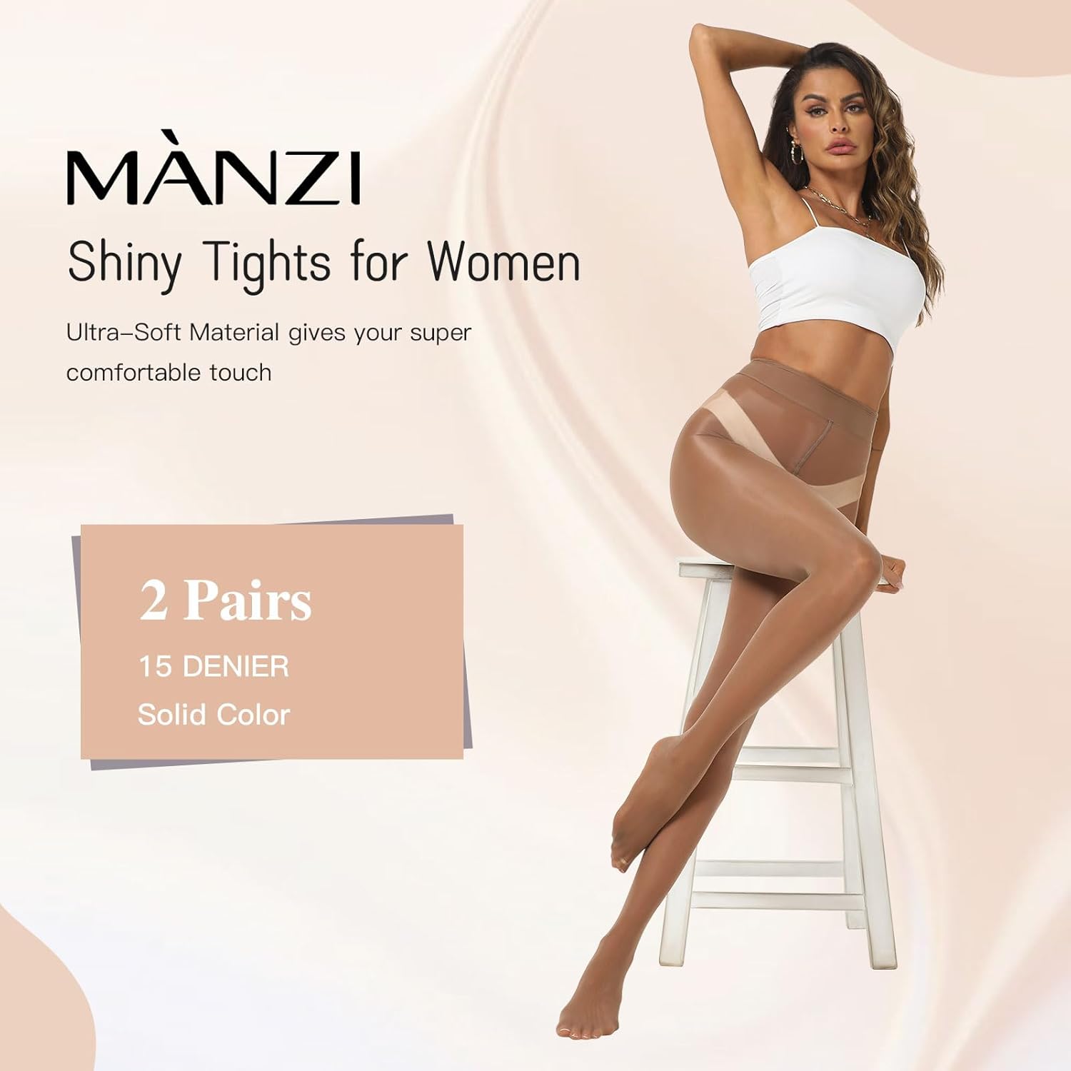 MANZI Shiny Pantyhose for Women 2 Pairs Shimmer Sheer Tights Ultra Silky - Image 3