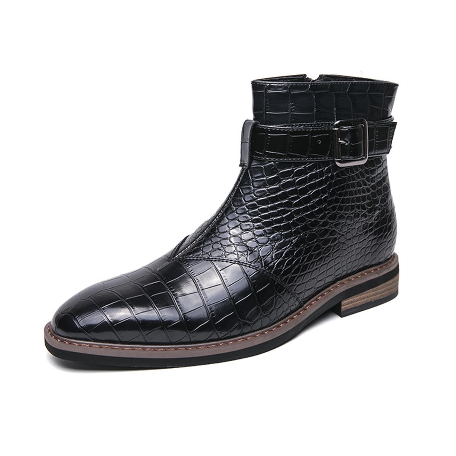 Stivaletti Uomo Stampa Coccodrillo Pelle Formale Chelsea Boots Fibbia Punta Affusolata Scarpe Eleganti Matrimonio Lavoro