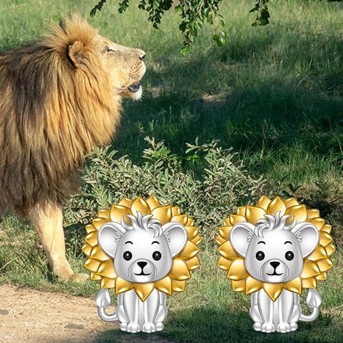 Lion Earrings for Women 925 Sterling Silver Lion Studs with Sunflower Design Lion Earrings Gifts for Animal Lovers, Birthdays, and Everyday Wear4