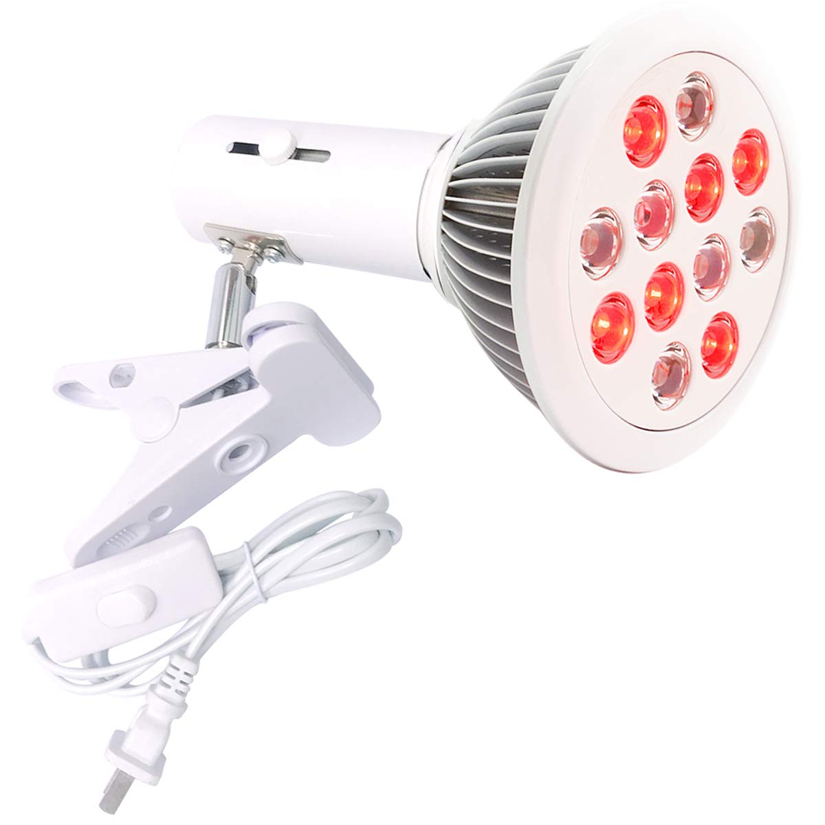 Red Light Therapy Lamp 24W 12leds with Adjustable Socket Clamp Hands-Free (Red)