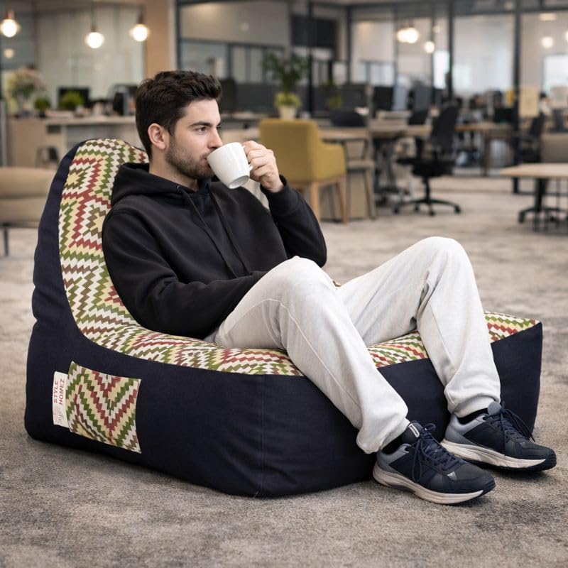 Image of Style Homez Urban Design Denim Canvas Ikat Printed Bean Bag XXL Size Filled with Beans Fillers