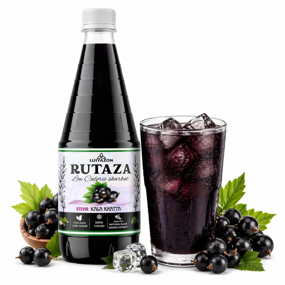 Rutaza Stevia Shahi Kala Khatta Sharbat, Low Calorie, Less Sugar, Concentrated Liquid Form, Refreshing Beverage, 750ML-image-14