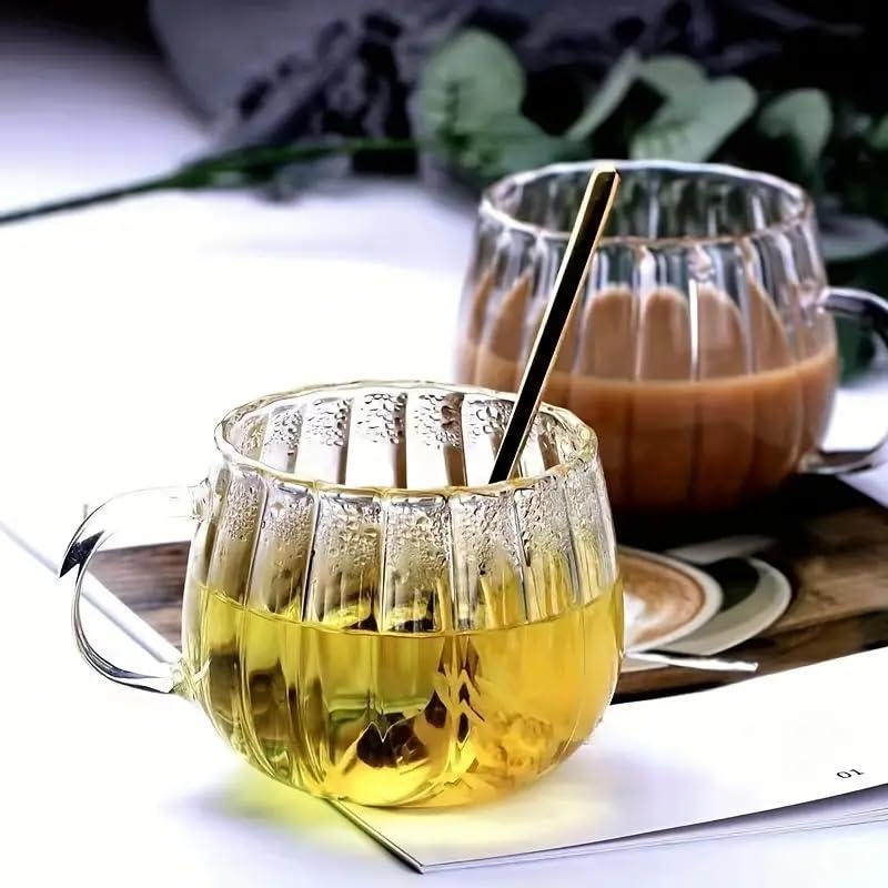 Mithra Life 2 Adet Ateşe Dayanıklı 400 ML Çizgili Borosilikat Cam Kupa Bardak MIT1100