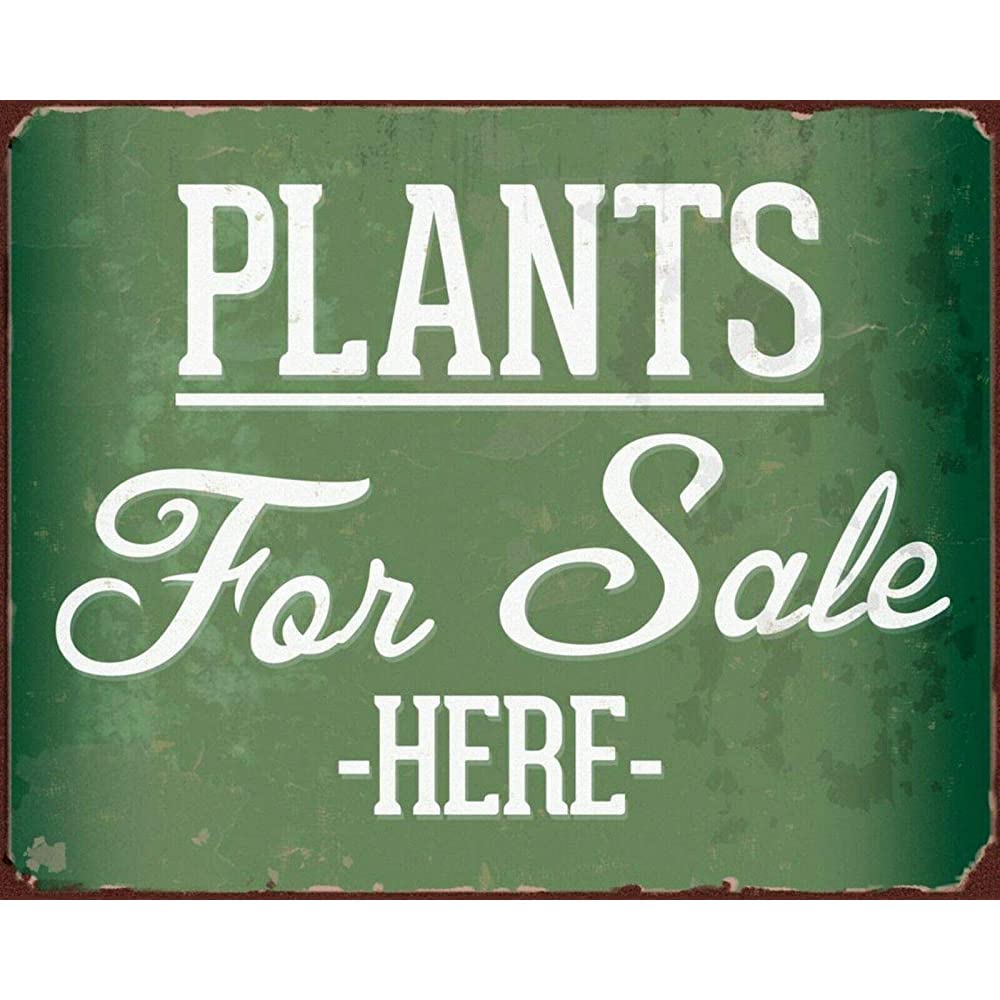 Plants for Sale Sign – Garden Center, Greenhouse & Flower Metal Tin Sign, 16x12 Inch – Rustic Outdoor & Indoor Garden Decor