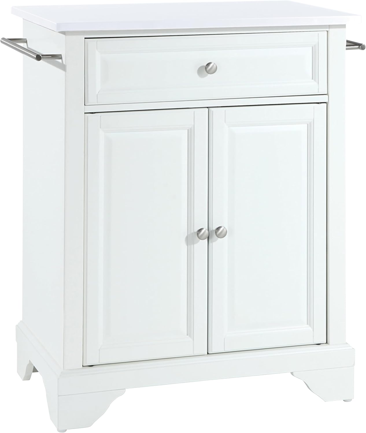 Crosley Furniture Lafayette Stone Top Small Portable Rolling Kitchen Island Storage Cart, Microwave Stand, White