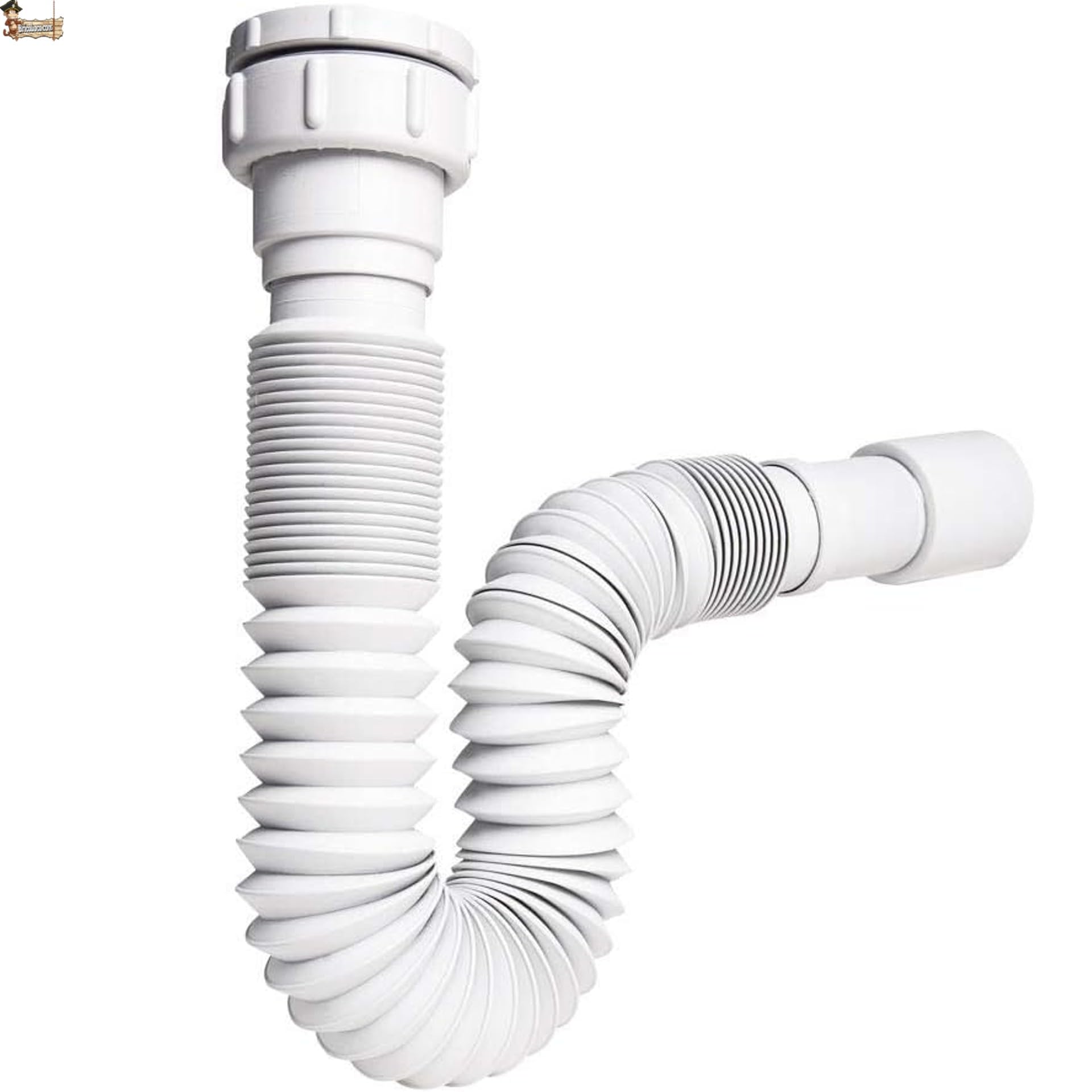BricoLoco.com Sifón desagüe tubo flexible y extensible. UNIVERSAL de 1-1/4” ó 1-1/2”, y salida de 32 ó 40 mm. Para lavabo, fregadero, bidé, baño ó cocina. Manguera desagüe blanco. (1)