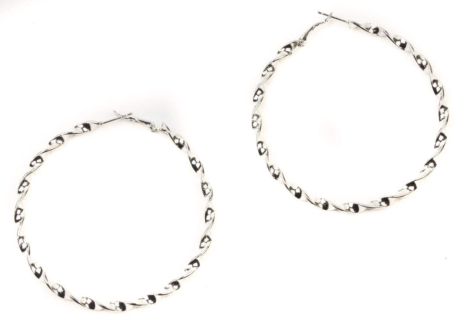Mytoptrendz Women's Silver Mytoptrendz® Plain Fashion Hoops Large Twisted Hoop Earrings (Silver)