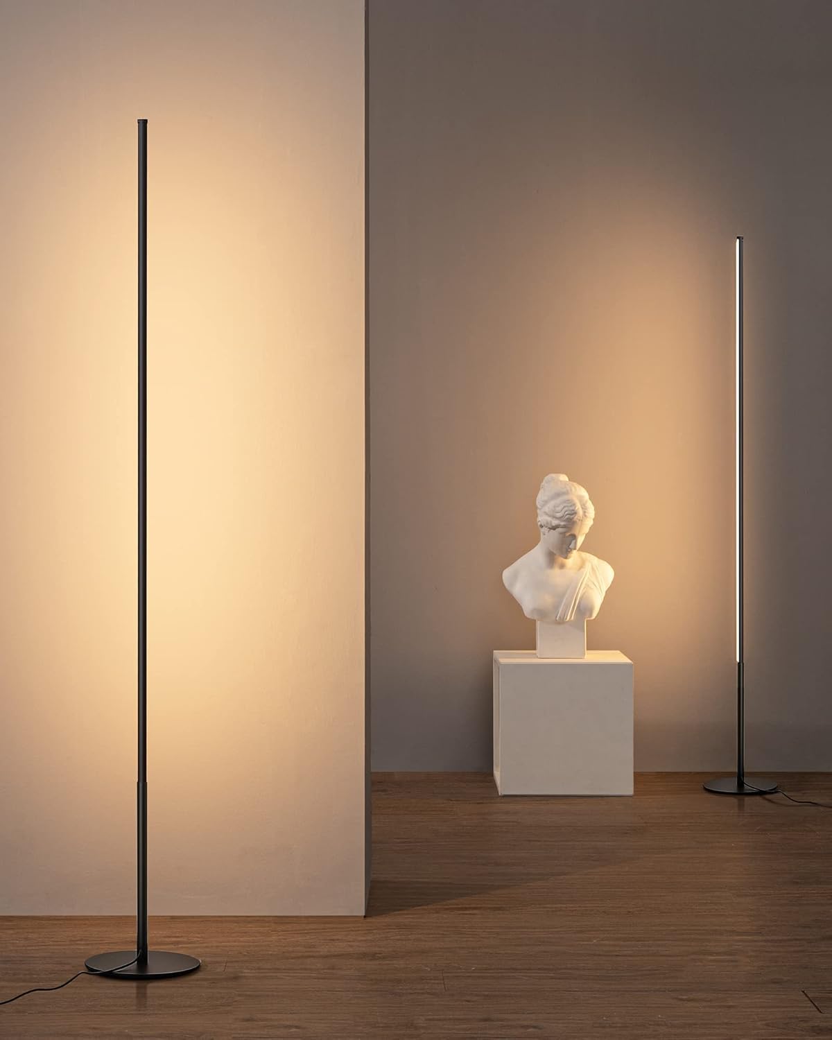 EDISHINE Lampa stojąca LED, 2 sztuki, ściemniana, minimalistyczna lampa narożna do salonu, nowoczesna lampa stojąca z przełącznikiem nożnym, 3000 K, ciepła biel, 146 cm, kolumna świetlna do sypialni