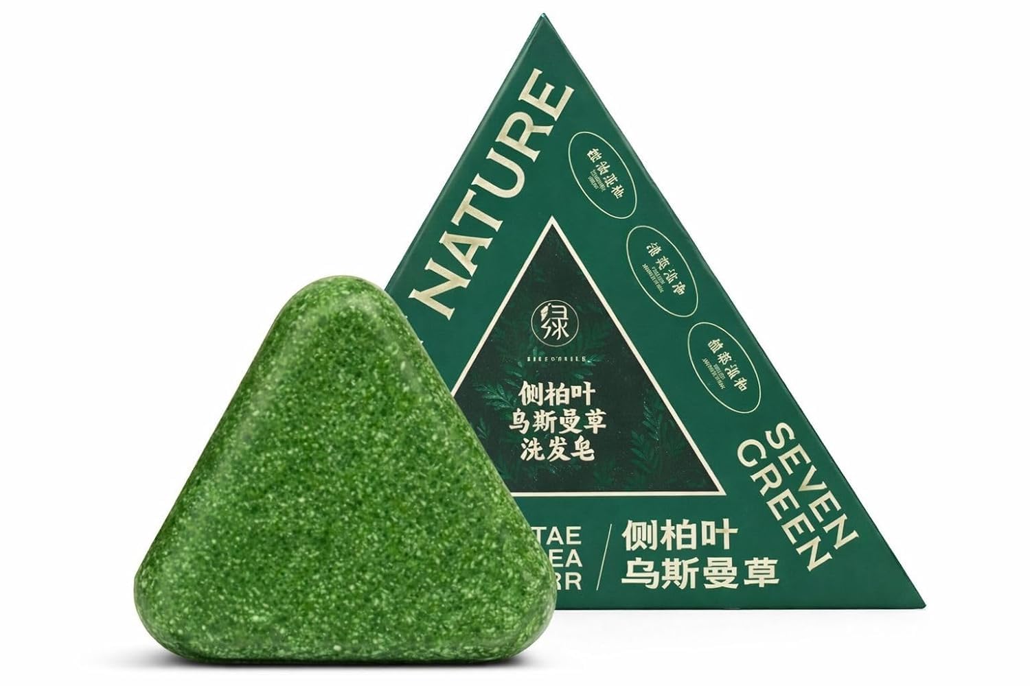 Nature Herbal Seven Green Triangle Shampoo Bar Soap with multyfunction, Oil Control, Dandruff Removal, Smoothening, Platycladus Usman Grass Hair Care 100g (SET OF 1)-image-20