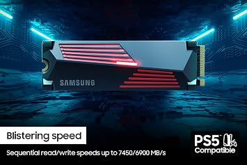 Samsung 990 PRO Heatsink SSD 1TB, NVMe M.2, Speeds Up to 7,450MB/s, Best for PlayStation 5 (PS5 SSD) Console Expansion MZ-V9P1T0CW