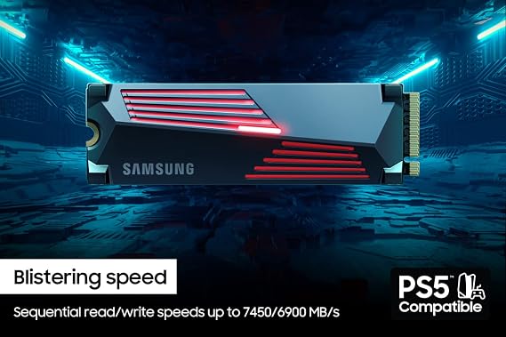 Samsung 990 PRO Heatsink SSD 1TB, NVMe M.2, Speeds Up to 7,450MB/s, Best for PlayStation 5 (PS5 SSD) Console Expansion MZ-V9P1T0CW
