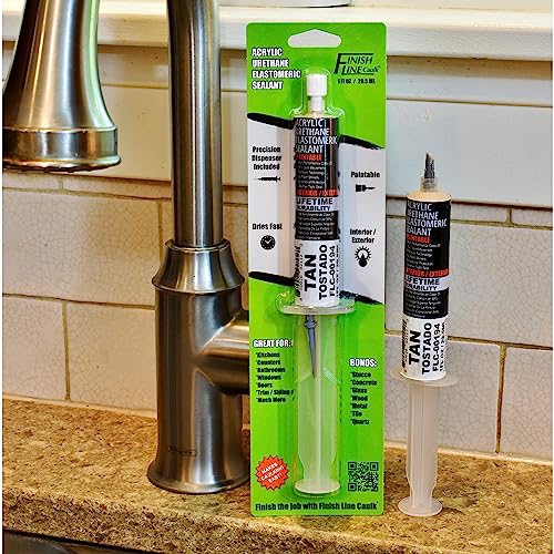Image of Acrylic Urethane Elastomeric Sealant - Pre-Filled Precision Caulk Gun - Tan - 3-Pack - Flexible & Durable Sealant for Trim, Baseboards, and Small Cracks