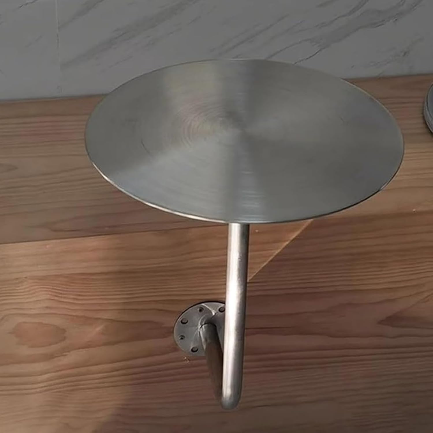 Round Pub Bar Table,Breakfast Bar Table Wall Mounted Round Bar Table, Stainless Steel Coffee Table Silver L-Shape Leg Wall Table, Modern Dining Table Small Desk for Home Kitchen Cafe Decor(