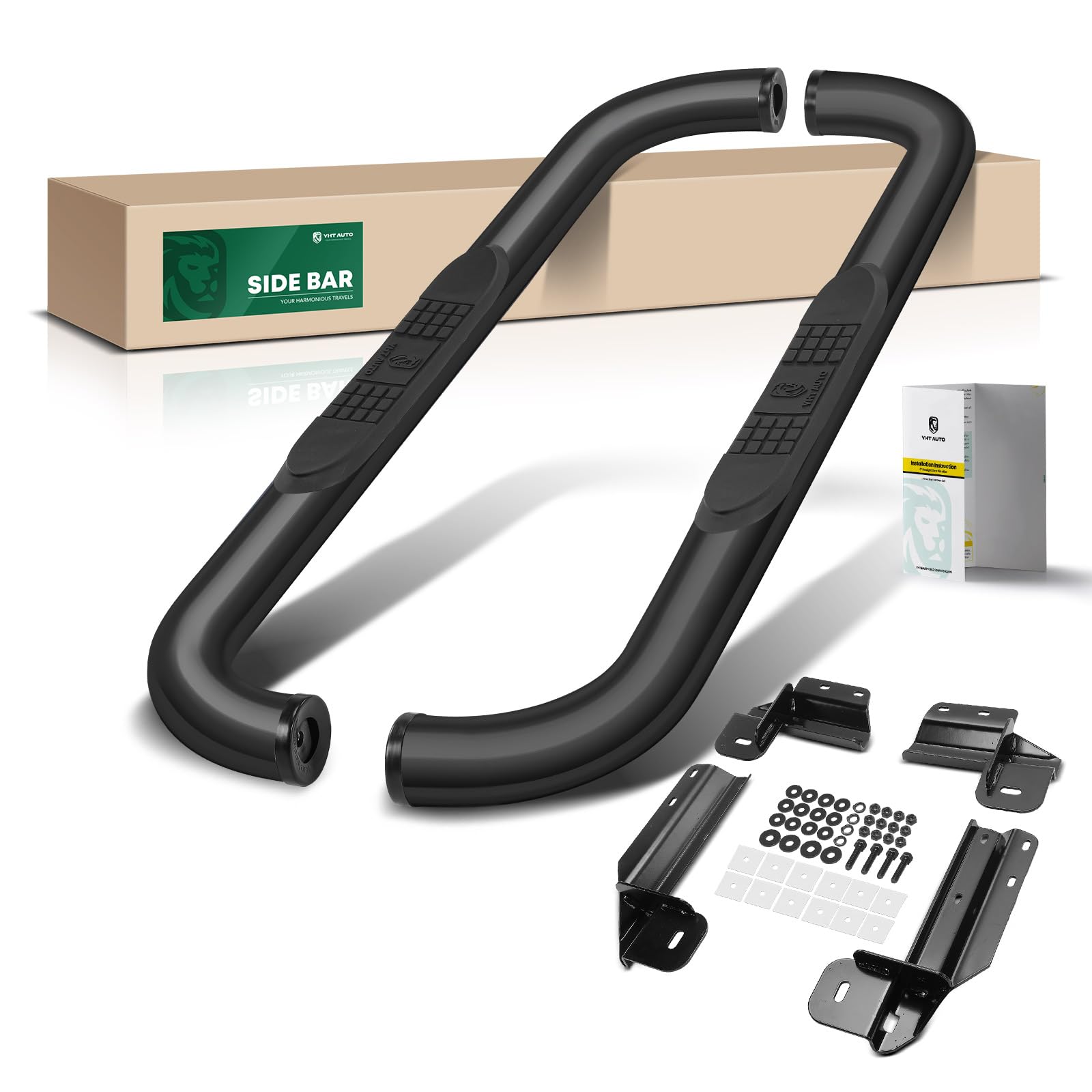 YHTAUTO 3 Inch Running Boards Side Steps Fit Ford F-150 2015-2026, Standard/Regular Cab, 90° Round Ends Carbon Steel Black Powder, Truck Cab Side Step