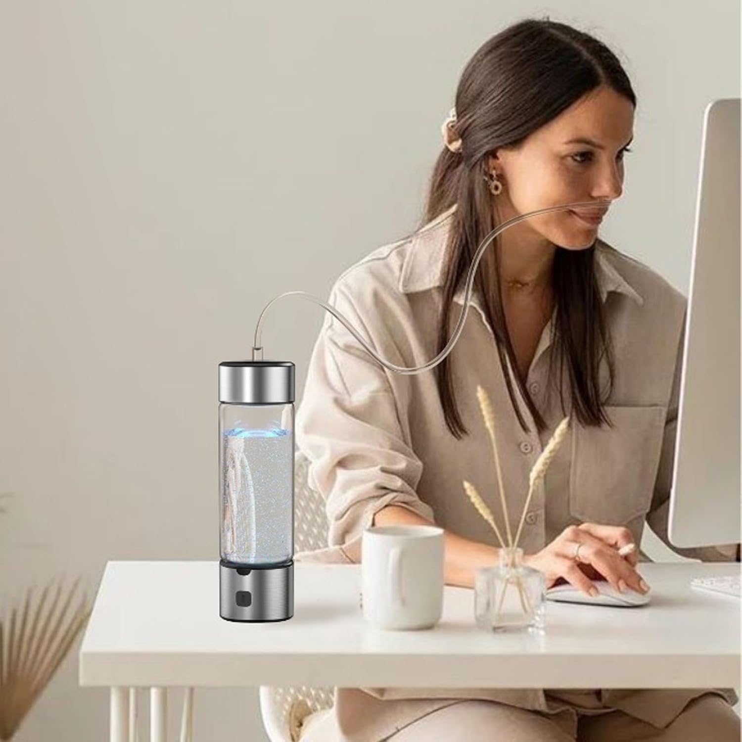 Pssopp Hydrogen Generator Water Cup, Water Bottles USB Rechargeable Hydrogen Rich Bottle for Office Fitness Drinking Generator Cup, Strong