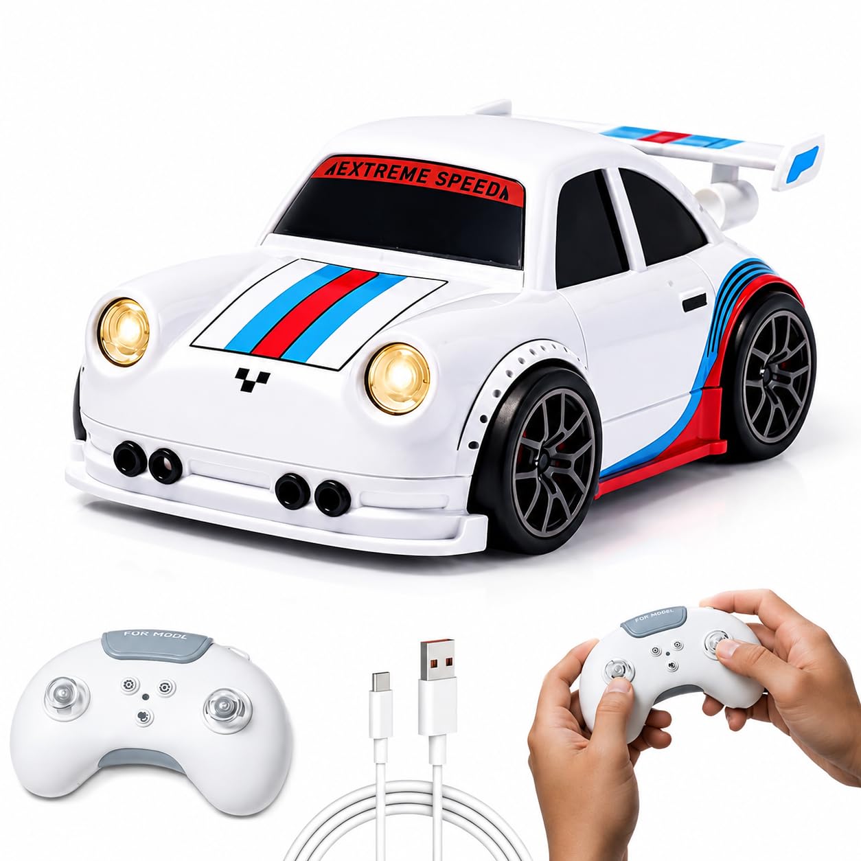 Mini RC Drift Car for Kids | 2.4G Remote Control Racing | 360° Drift & Stunt, LED Lights, Sound Effects, Follow Me Mode, Escape Mode, Sensor Control, Auto Demo | Gift for Boys & Girls, White-image-7