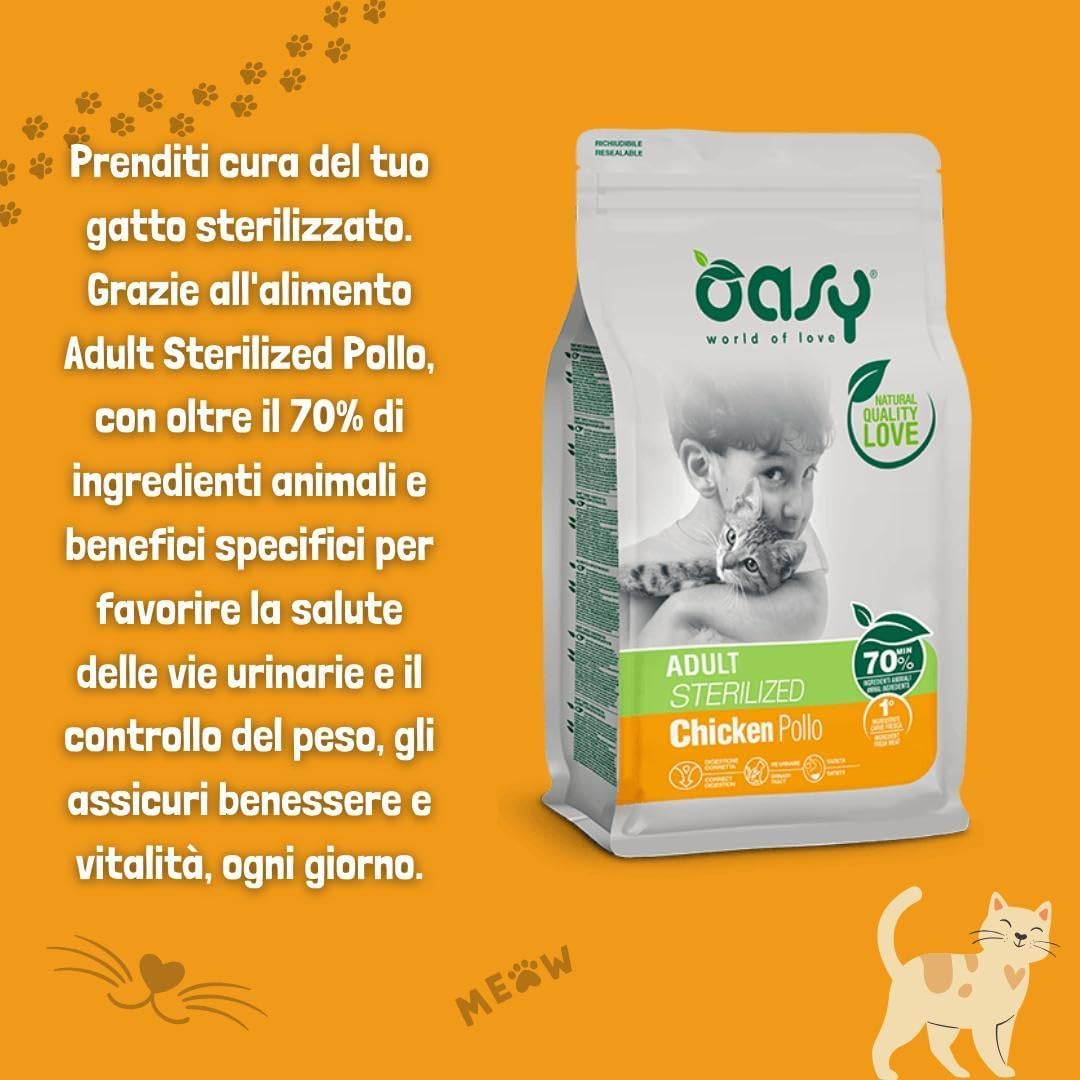 Oasy Gatto Adult Pollo 6Kg, alimento completo per gatti Adulti sterilizzati 6kg.
