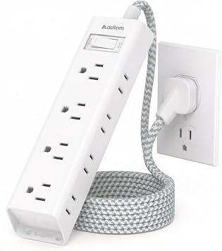 White Braided Power Strip Surge Protector with 12 Outlets
