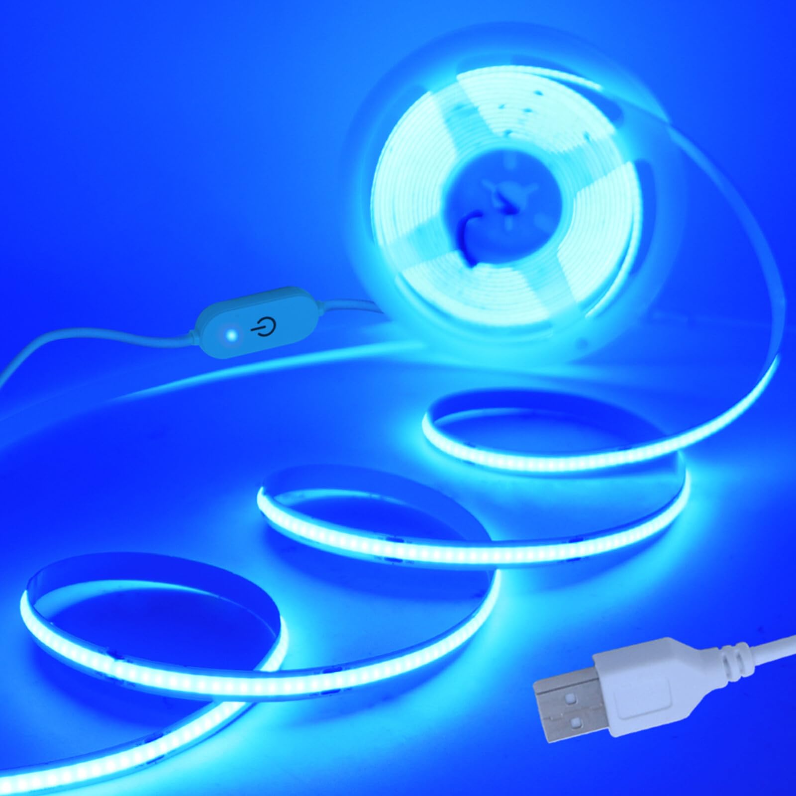 KAFULA 5V Dimmable COB LED Light Strip [5m, Blue Light], USB Powered, 320 LEDs/m Flexible FCOB LED Fairy Light CRI90+, Can be Cut Every 5cm, Home Decor - Power Supply Not Included