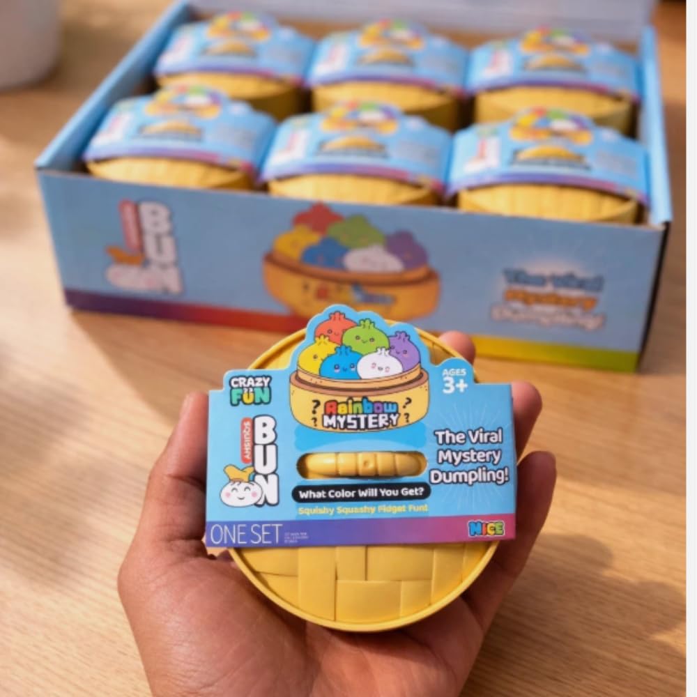 Rainbow Mystery Squishy Dumpling Fun Toy |Surprise Colour | Stress Relief Fidget, 10 Colors Random Mystery Gift Boxes, Surprise Dumpling Squishy with Steamer