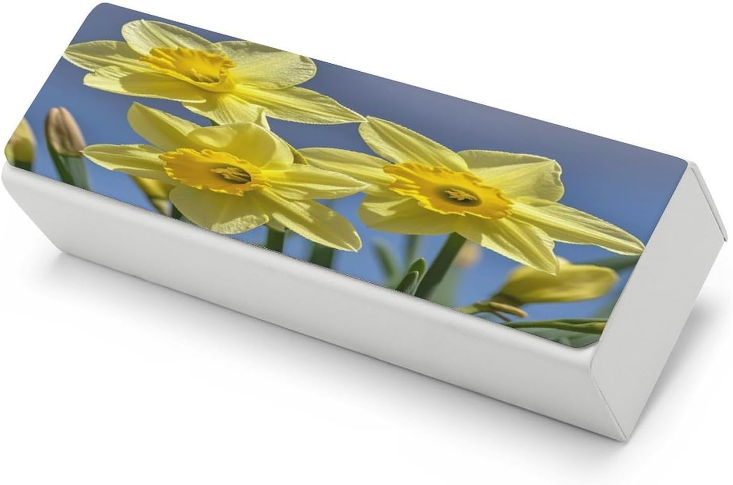 Yellow Daffodils Flowers Eyeglasses Case Hard Shell for Men Women PU Leather Eyeglass Cover Fashionable Travel Sunglasses Cases Portable Reading Glasses Cover with Cleaning Cloth