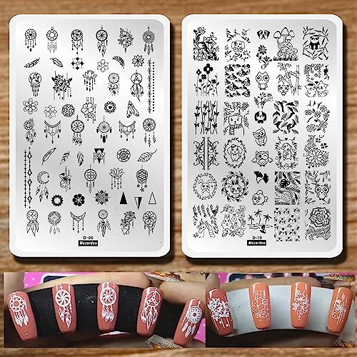 Dreamcatcher Feather Stamping Plates 2pcs Animals Flowers Nail Stamp Plate
